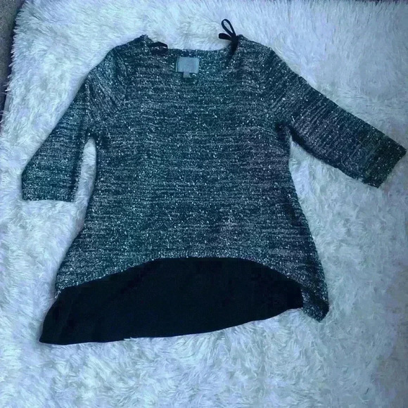 Skies Are Blue Twofer Top.  Gray and black and white.  Size medium. Dressy. - Picture 1 of 5